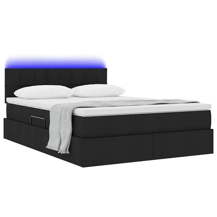 Pat cu lumini cu bandă LED Negru 140 x 200 cm țesătură - WALTI WALTI
