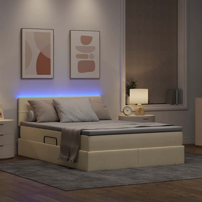 Pat cu lumini cu bandă LED Creme 140 x 200 cm țesătură - WALTI WALTI