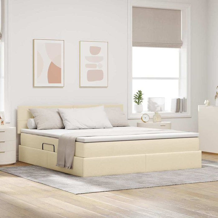 Pat cu lumini cu bandă LED Creme 160 x 200 cm țesătură - WALTI WALTI