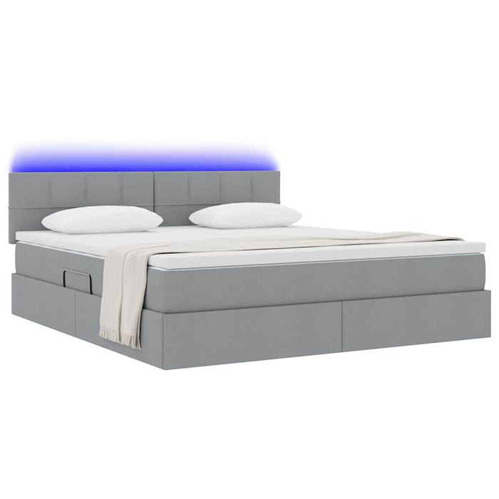 Pat cu lumini cu bandă LED Gri deschis 180 x 200 cm țesătură - WALTI WALTI