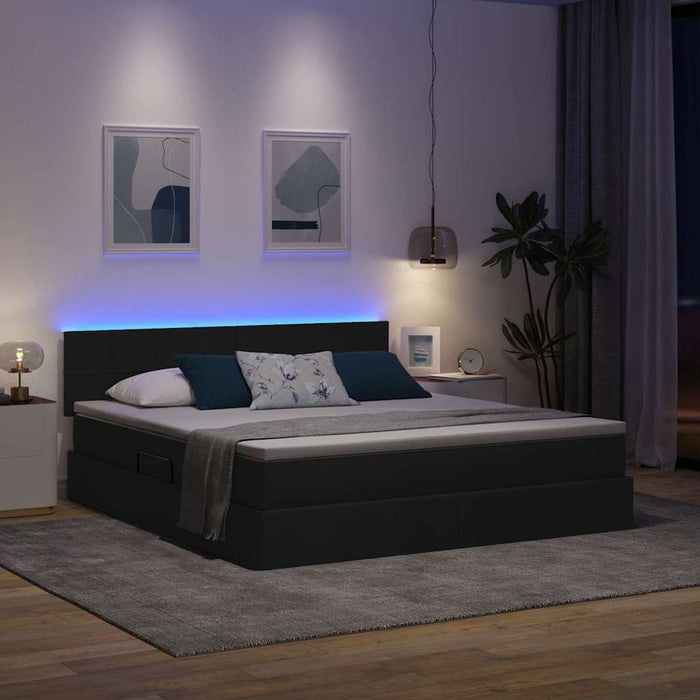 Pat cu lumini cu bandă LED Negru 180 x 200 cm țesătură - WALTI WALTI