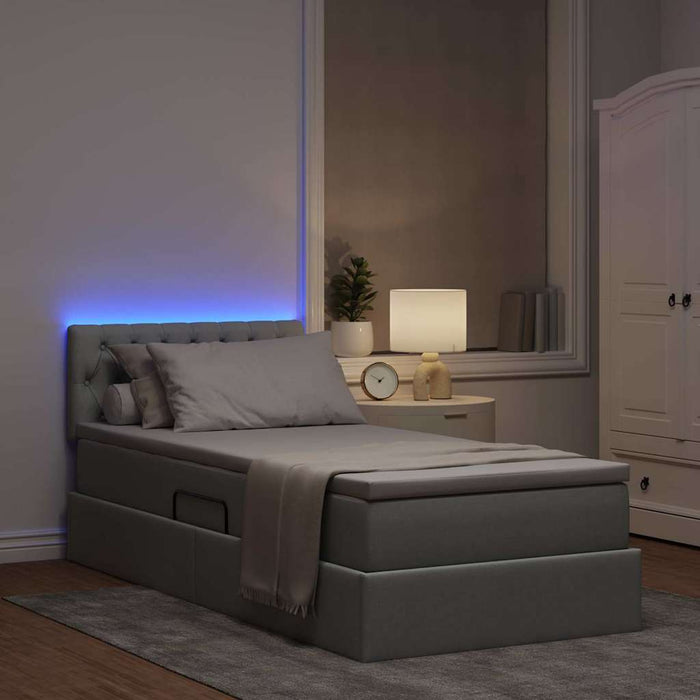 Pat cu saltea și LED cu saltea Gri deschis 90 x 190 cm țesătură - WALTI WALTI