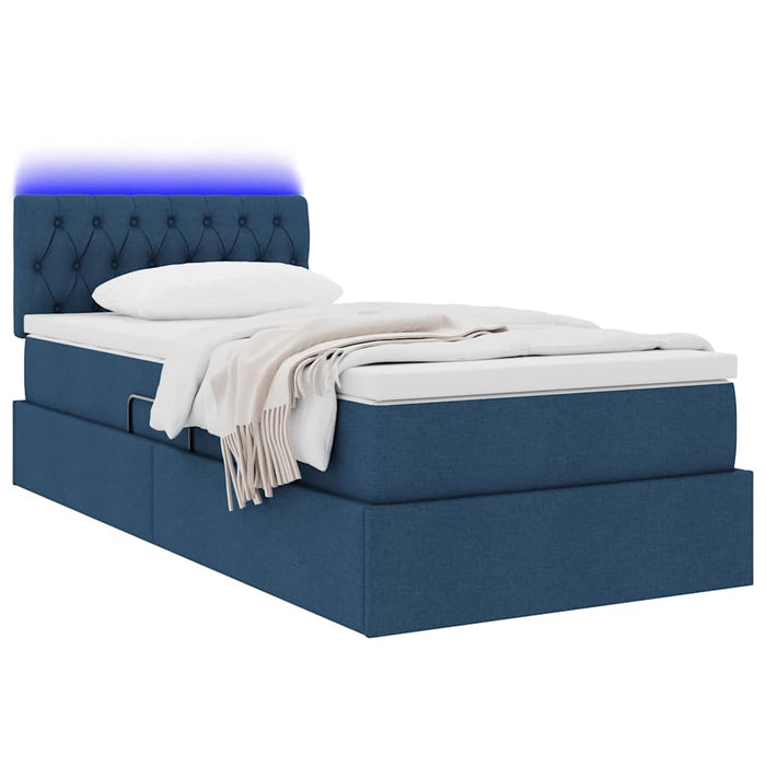 Pat cu saltea și LED cu saltea albastru 90 x 190 cm țesătură - WALTI WALTI
