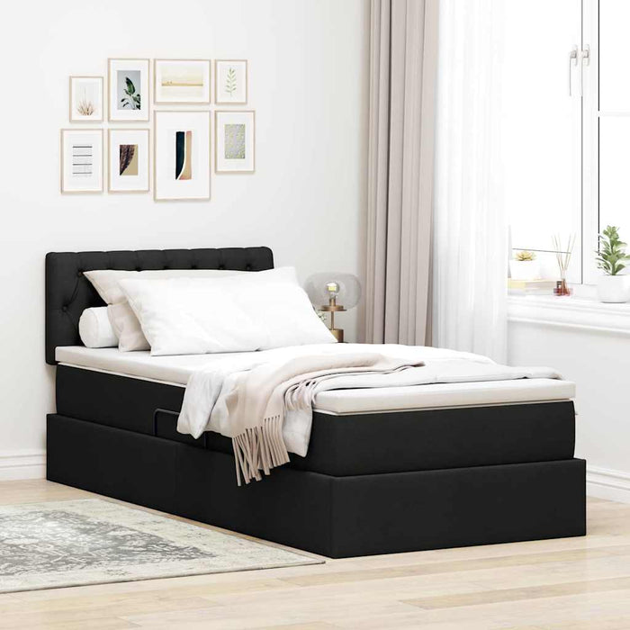 Pat cu saltea și LED cu saltea Negru 90 x 200 cm țesătură - WALTI WALTI