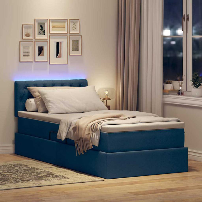Pat cu saltea și LED cu saltea albastru 90 x 200 cm țesătură - WALTI WALTI