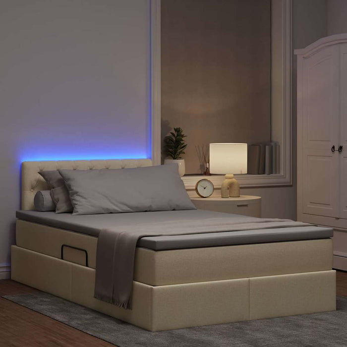 Pat cu LED și saltea Crem 120 x 190 cm Țesătură WALTI