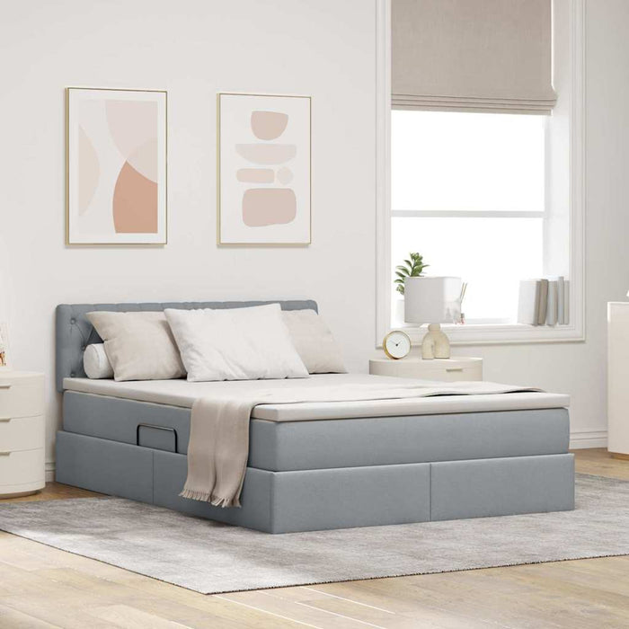 Pat cu lumini cu bandă LED Gri deschis 140 x 190 cm țesătură - WALTI WALTI