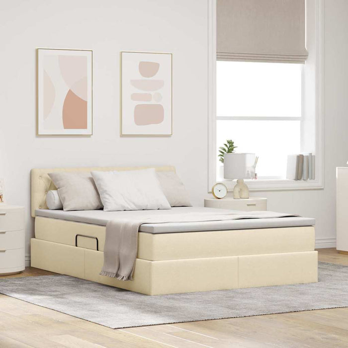 Pat cu lumini cu bandă LED Creme 140 x 200 cm țesătură - WALTI WALTI