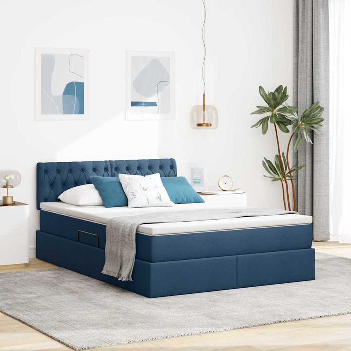 Pat cu lumini cu bandă LED albastru 140 x 200 cm țesătură - WALTI WALTI