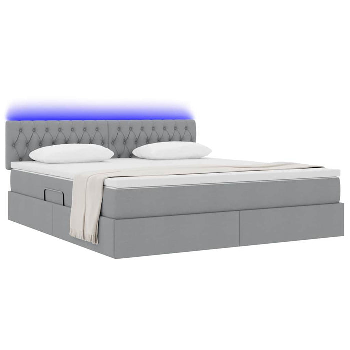 Pat cu lumini cu bandă LED Gri deschis 160 x 200 cm țesătură - WALTI WALTI