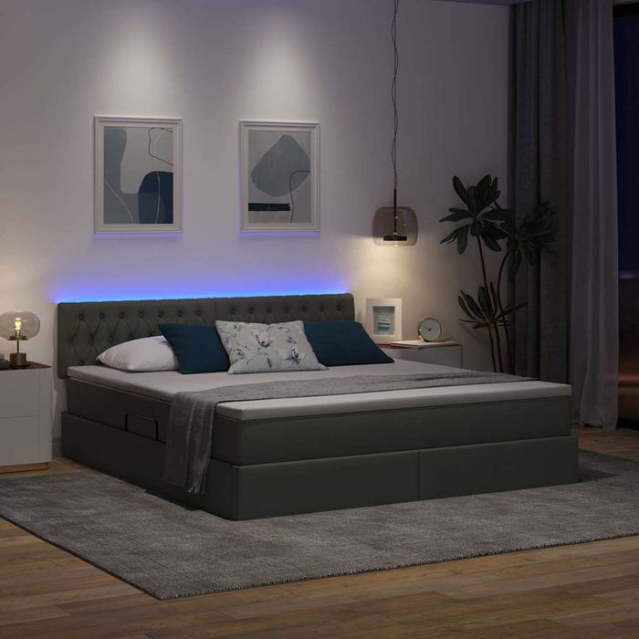 Pat cu lumini cu bandă LED Gri închis 180 x 200 cm țesătură - WALTI WALTI
