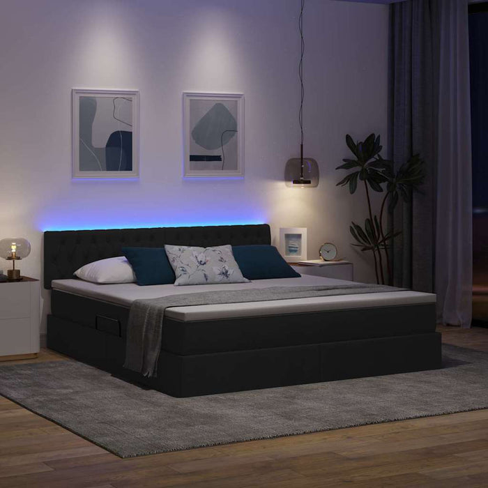 Pat cu lumini cu bandă LED Negru 180 x 200 cm țesătură - WALTI WALTI