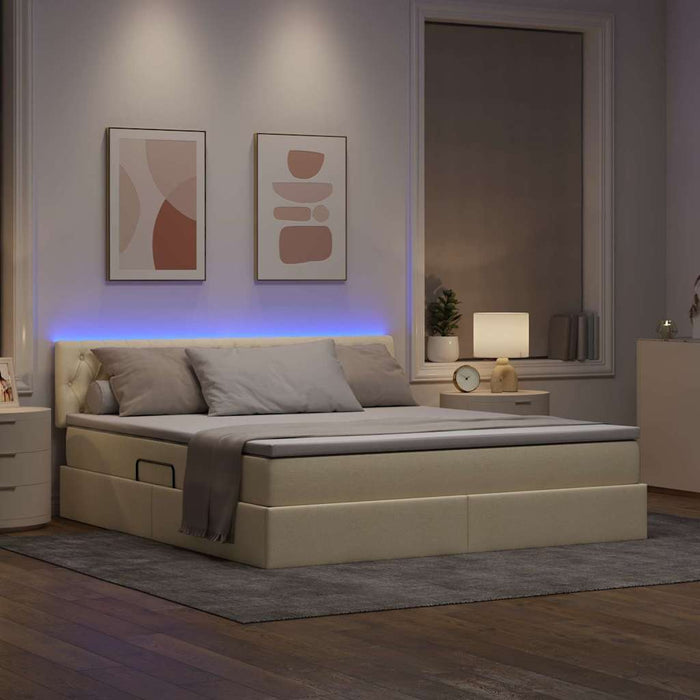 Pat cu lumini cu bandă LED Creme 180 x 200 cm țesătură - WALTI WALTI