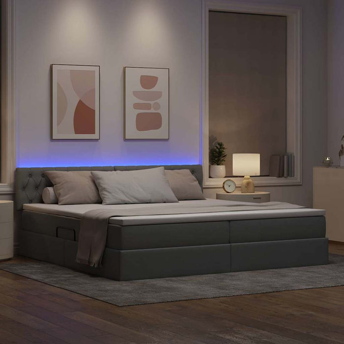 Pat cu lumini cu bandă LED Gri deschis 200 x 200 cm țesătură - WALTI WALTI