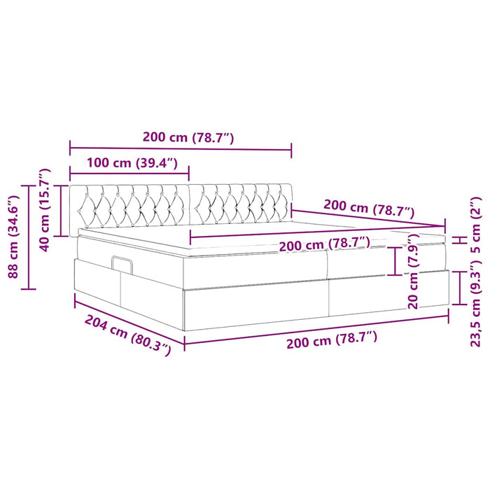 Pat cu lumini cu bandă LED Gri închis 200 x 200 cm țesătură - WALTI WALTI
