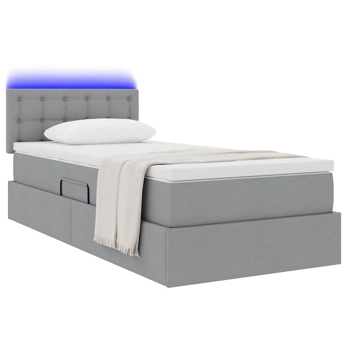 Pat cu saltea și LED cu saltea Gri deschis 90 x 190 cm țesătură - WALTI WALTI