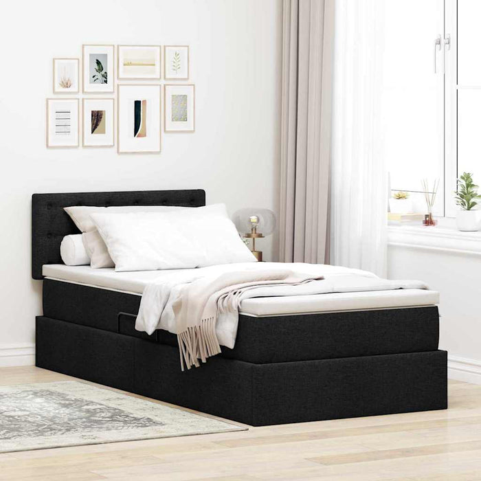 Pat cu saltea și LED cu saltea Negru 90 x 200 cm țesătură - WALTI WALTI