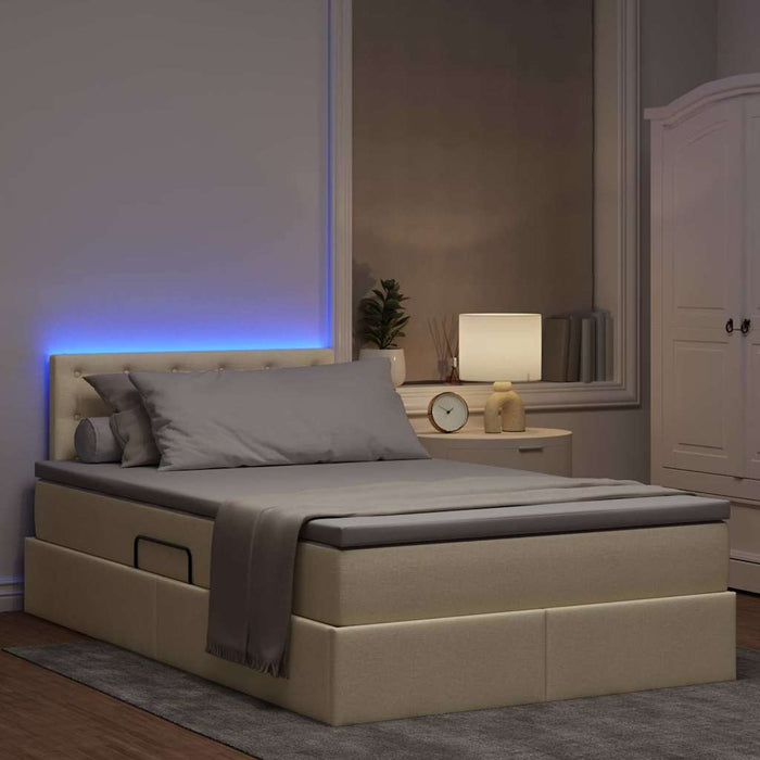 Pat cu lumini cu bandă LED Creme 120 x 200 cm țesătură - WALTI WALTI