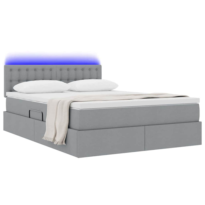 Pat cu lumini cu bandă LED Gri deschis 140 x 190 cm țesătură - WALTI WALTI