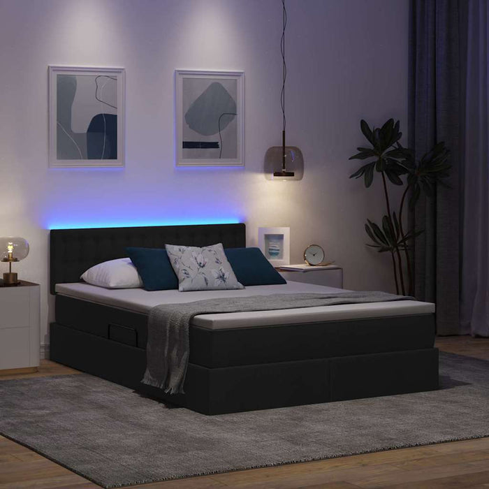 Pat cu lumini cu bandă LED Negru 140 x 190 cm țesătură - WALTI WALTI