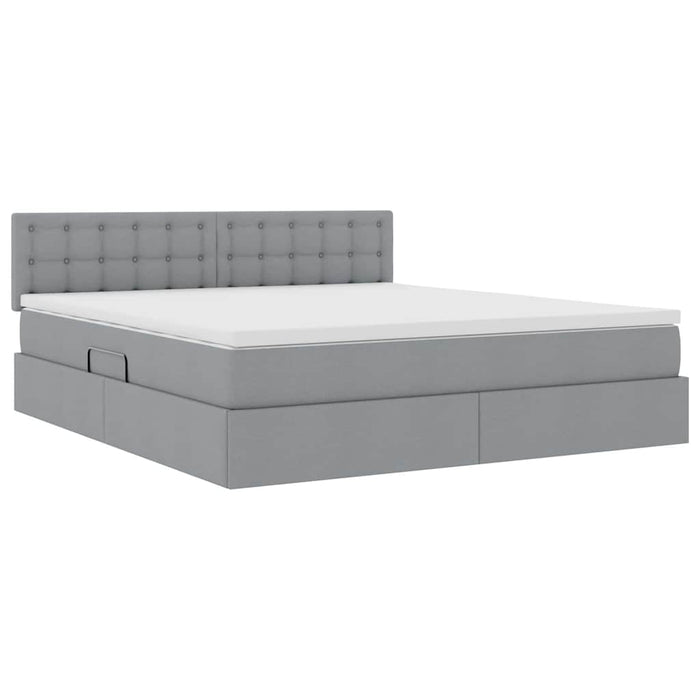 Pat cu lumini cu bandă LED Gri deschis 160 x 200 cm țesătură - WALTI WALTI