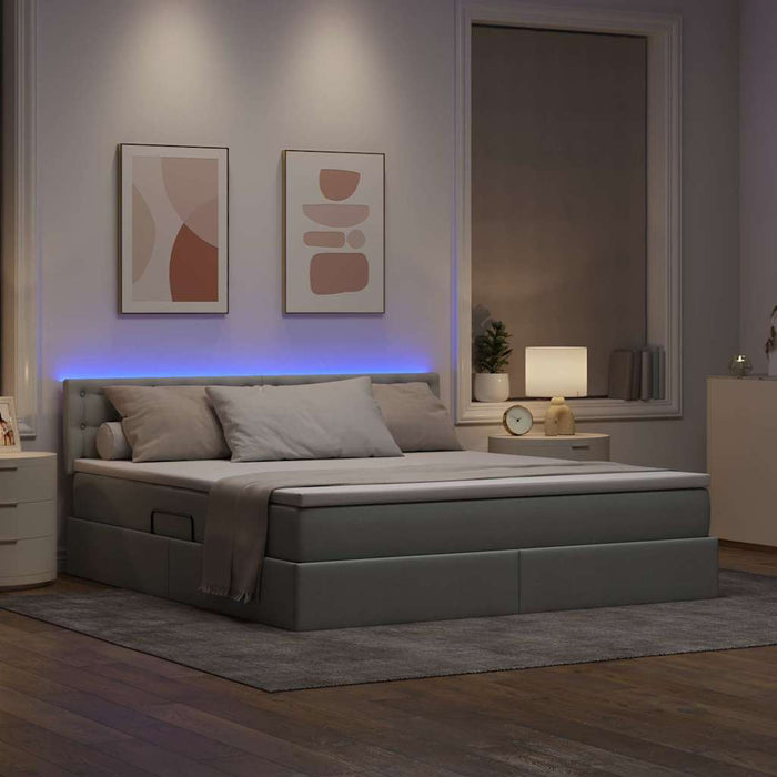 Pat cu lumini cu bandă LED Gri deschis 180 x 200 cm țesătură - WALTI WALTI