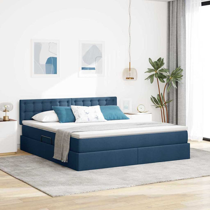 Pat cu lumini cu bandă LED albastru 180 x 200 cm țesătură - WALTI WALTI