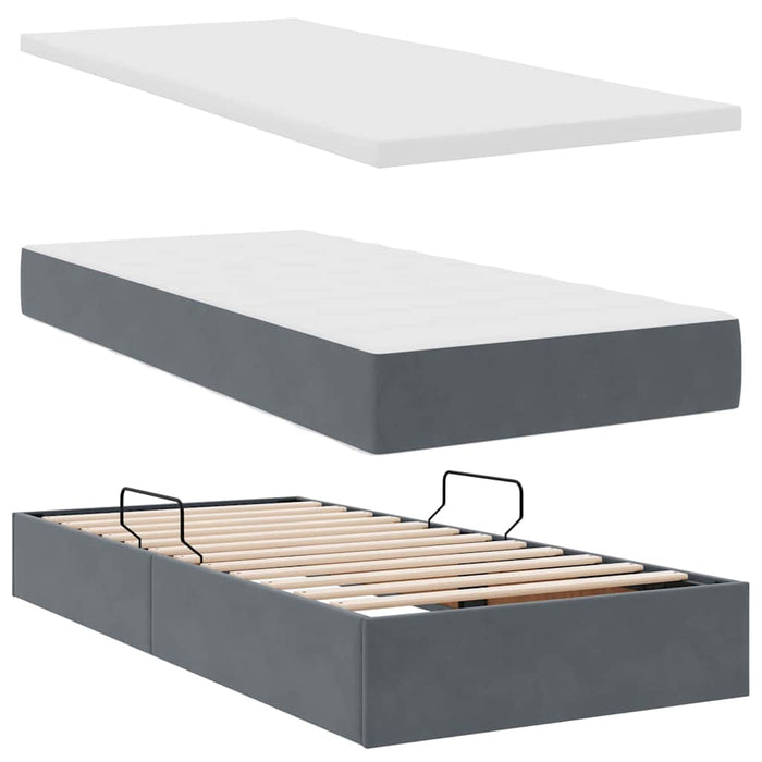 Pat cu saltea și LED cu saltea Gri închis 90 x 190 cm Catifea - WALTI WALTI