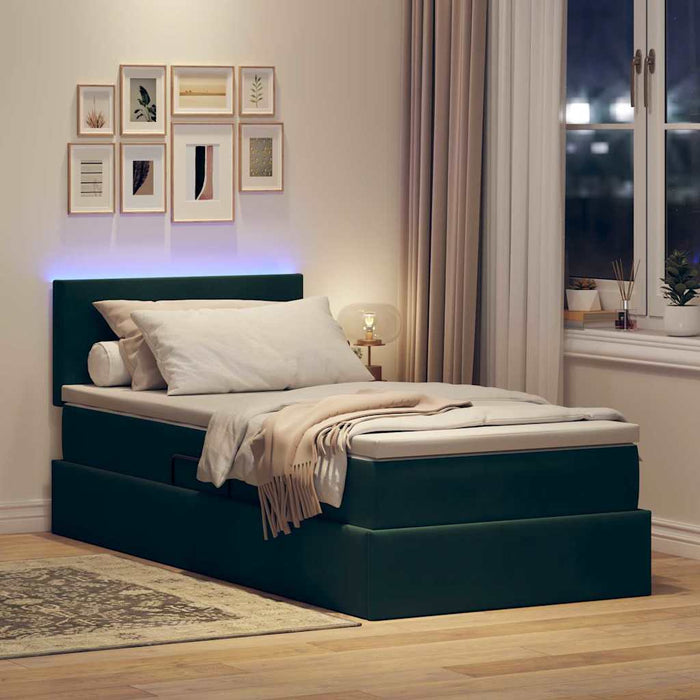Pat cu saltea și LED cu saltea Verde închis 90 x 190 cm Catifea - WALTI WALTI