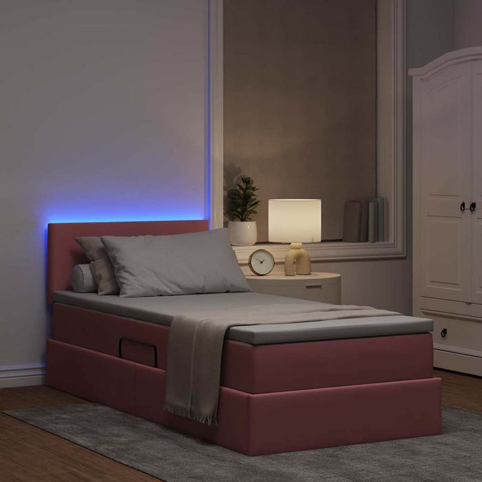 Pat cu saltea și LED cu saltea cu led Roz 90 x 190 cm Catifea - WALTI WALTI