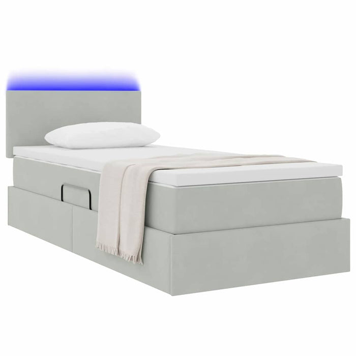 Pat cu saltea și LED cu saltea Gri deschis 90 x 200 cm Catifea - WALTI WALTI