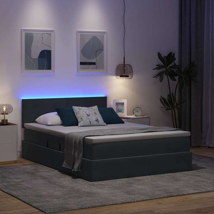 Pat cu lumini cu bandă LED Gri închis 140 x 190 cm Catifea - WALTI WALTI
