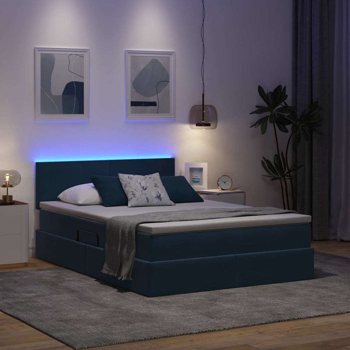 Pat cu lumini cu bandă LED Albastru închis 140 x 190 cm Catifea - WALTI WALTI