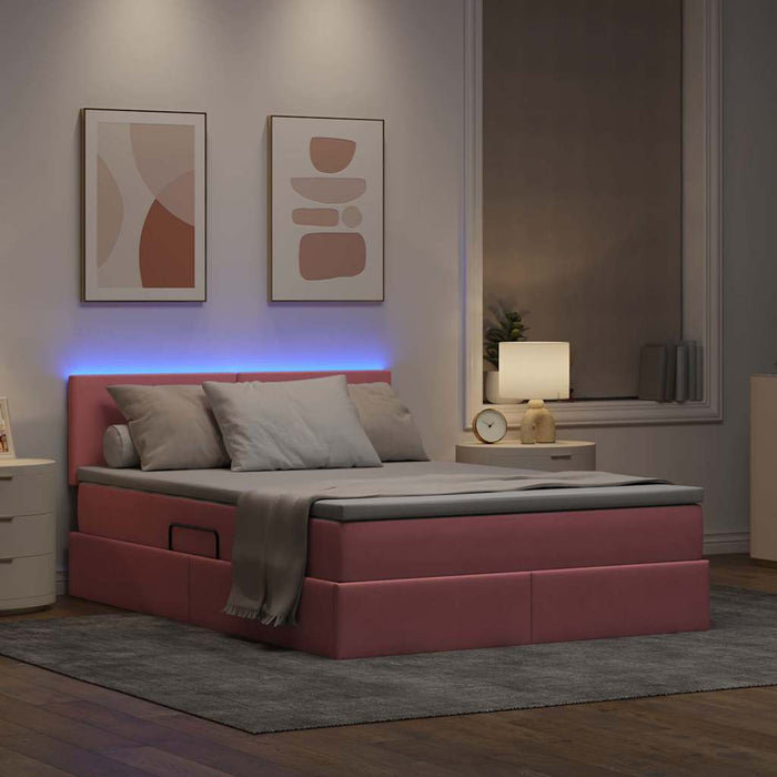 Pat cu lumini cu bandă LED Roz 140 x 190 cm Catifea - WALTI WALTI