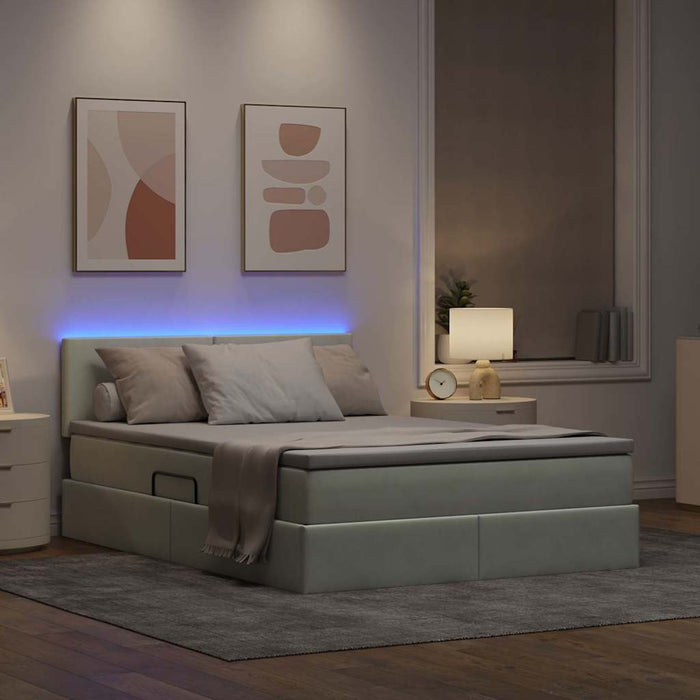 Pat cu lumini cu bandă LED Gri deschis 140 x 200 cm Catifea - WALTI WALTI