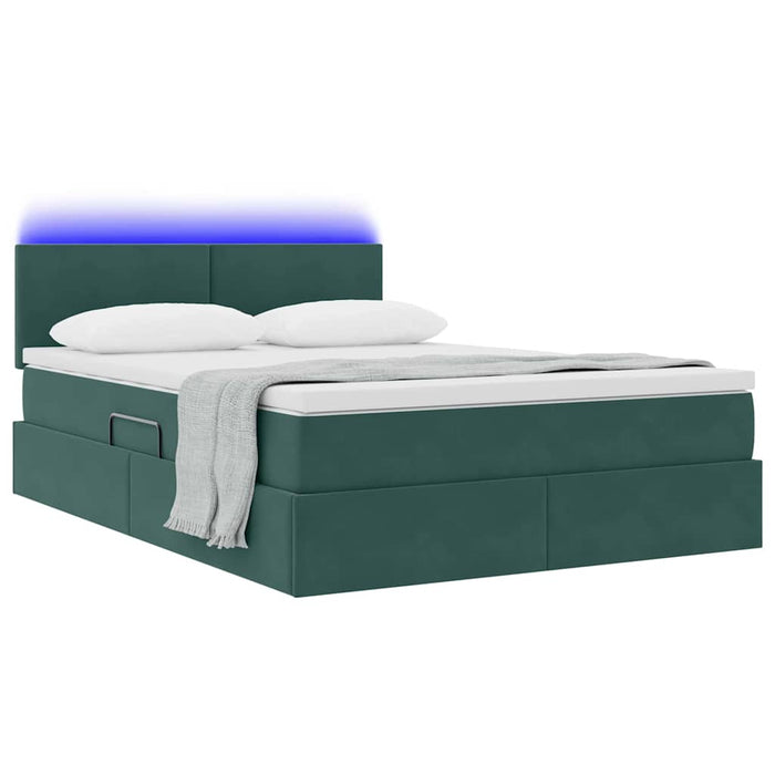 Pat cu lumini cu bandă LED Verde închis 140 x 200 cm Catifea - WALTI WALTI