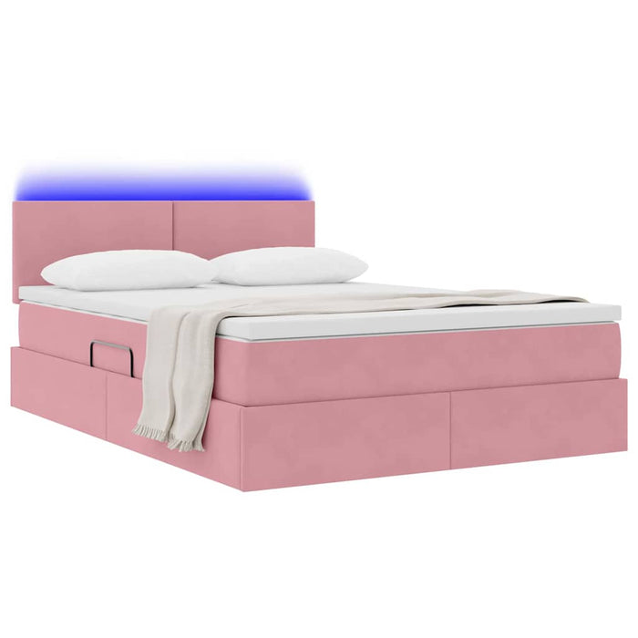 Pat cu lumini cu bandă LED Roz 140 x 200 cm Catifea - WALTI WALTI