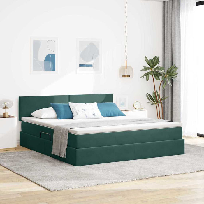 Pat cu saltea și LED cu led Verde închis 180 x 200 cm Catifea - WALTI WALTI