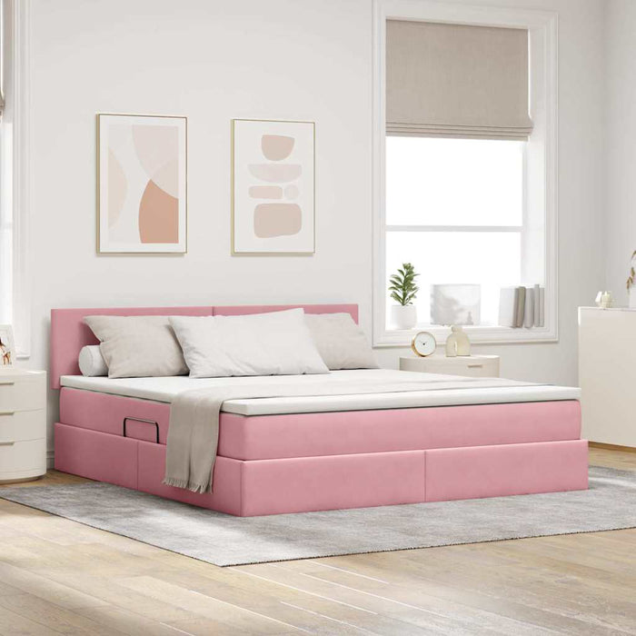 Pat cu lumini cu bandă LED Roz 180 x 200 cm Catifea - WALTI WALTI