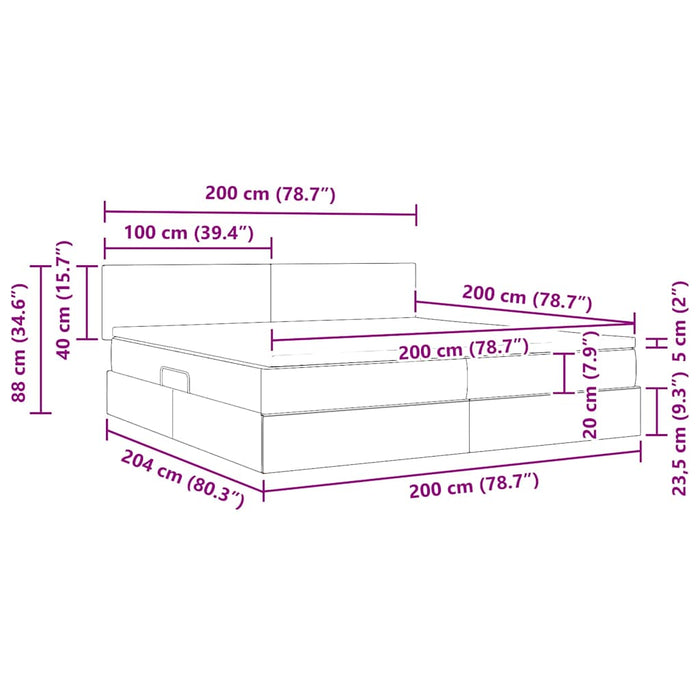 Pat cu lumini cu bandă LED Gri închis 200 x 200 cm Catifea - WALTI WALTI