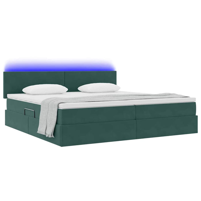 Pat cu saltea și LED cu led Verde închis 200 x 200 cm Catifea - WALTI WALTI