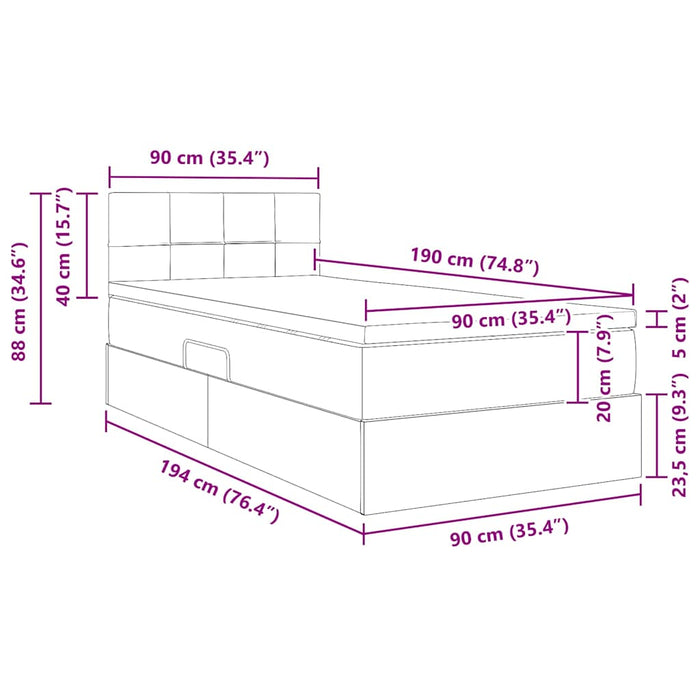 Pat cu saltea și LED cu saltea cu led Negru 90 x 190 cm Catifea - WALTI WALTI