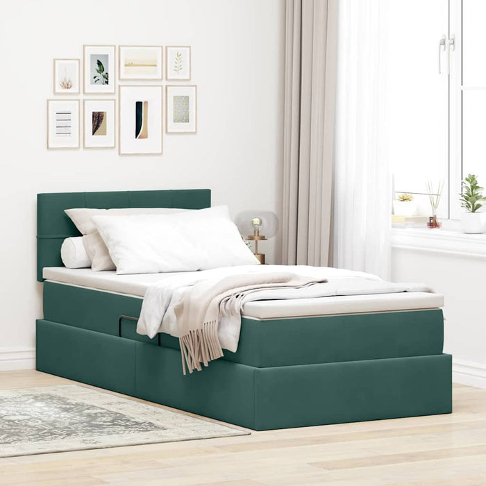 Pat cu saltea și LED cu saltea Verde închis 90 x 200 cm Catifea - WALTI WALTI