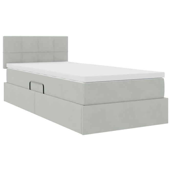 Pat cu saltea și LED cu saltea Gri deschis 100 x 200 cm Catifea - WALTI WALTI