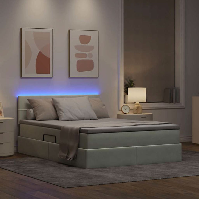 Pat cu lumini cu bandă LED Gri deschis 140 x 190 cm Catifea - WALTI WALTI