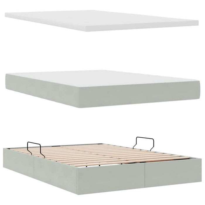 Pat cu lumini cu bandă LED Gri deschis 140 x 190 cm Catifea - WALTI WALTI