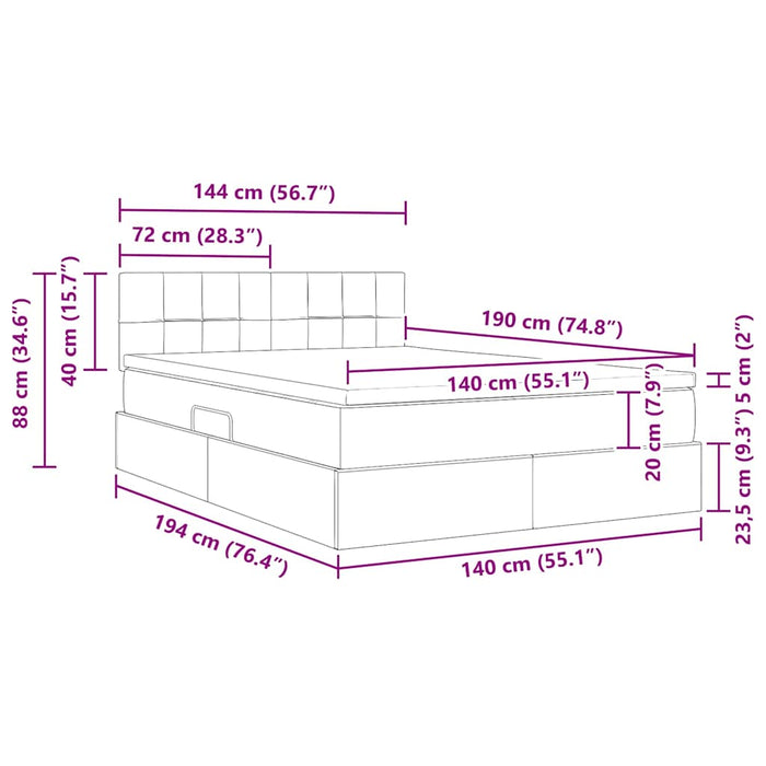 Pat cu lumini cu bandă LED Verde închis 140 x 190 cm Catifea - WALTI WALTI