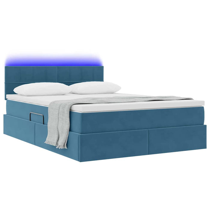 Pat cu lumini cu bandă LED Albastru închis 140 x 190 cm Catifea - WALTI WALTI