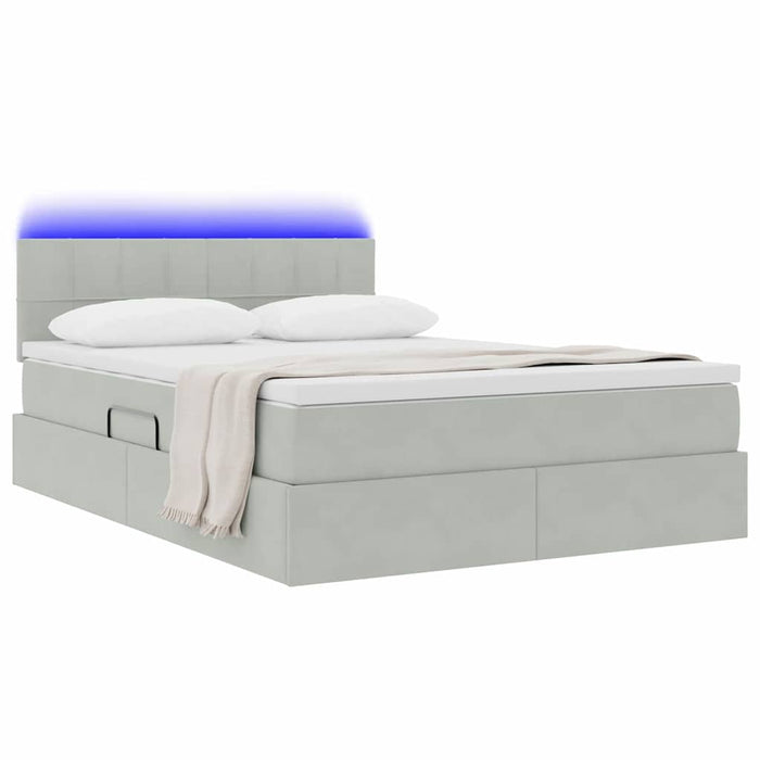 Pat cu lumini cu bandă LED Gri deschis 140 x 200 cm Catifea - WALTI WALTI