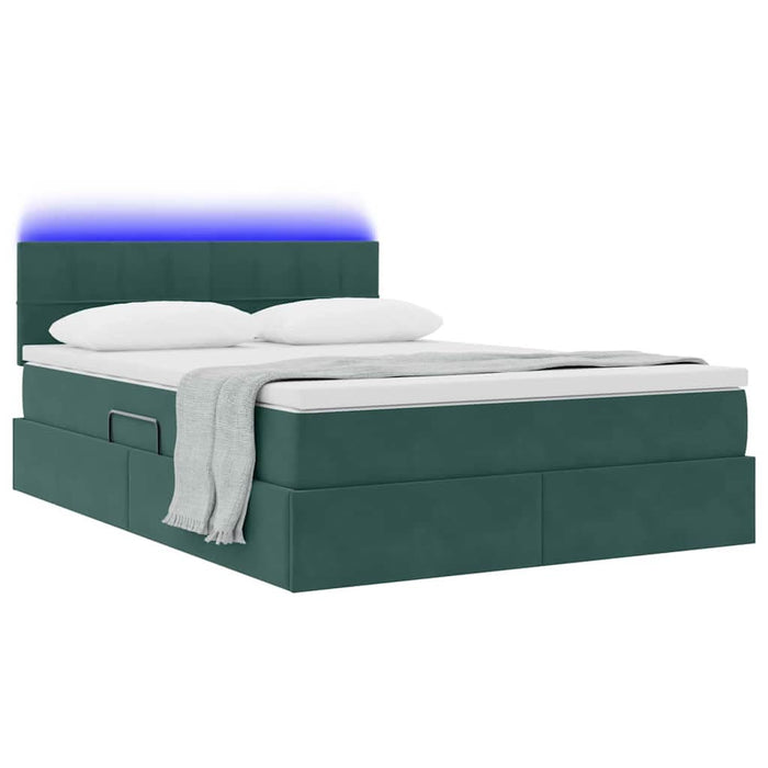 Pat cu lumini cu bandă LED Verde închis 140 x 200 cm Catifea - WALTI WALTI